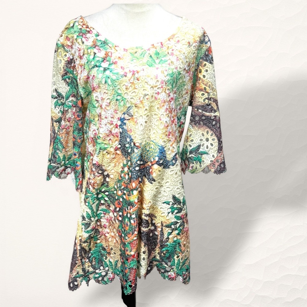 Atmosphere Mini Dress Womens XL Multicolor Maximalist Eyelet Lace Artsy